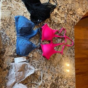 Victoria's Secret Blue, Pink, and White Lace Bras